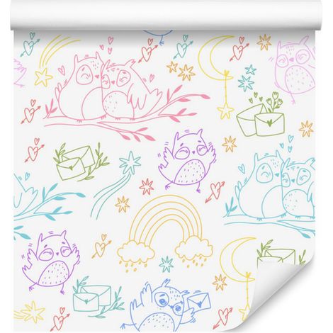 Bunte Eulen-Tapete für Wohn- und Schlafzimmer, 50 x 1000 cm (1/5)