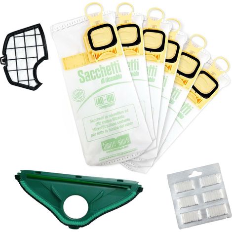 Sacchetti folletto vk 140 vk 150 6pz+6 profumi+ filtro motore + spazzola compatibili