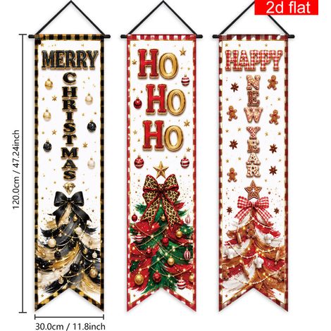 Nouveau rideau de porte décoratif de Noël 2027 avec le Père Noël et un triple couplet - 30 x 120 cm - Style 17