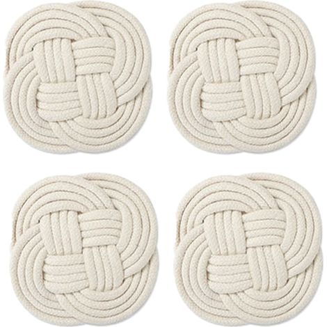 Sous-verre Corde Nautique - Diamètre 13cm - En Coton 100 % - Pour Protection Table - Lot de 4 (1/5)