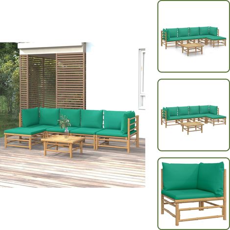 6-tlg. Garten-Lounge-Set mit Grünen Kissen Bambus - Bambus Möbel - Gartenloungeset - Outdoor Möbel - Gartenmöbel - Esstisch (1/5)