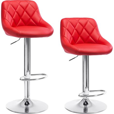 Woltu – Lot de 2 tabourets de bar réglables – Siège en similicuir rouge – Repose-pieds – Hauteur 60-82cm – Base en acier chromé antidérapante