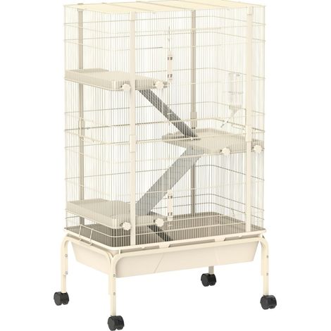 CHICFURN Jaula para pequeños animales de 4 niveles 69 x 46 x 120 cm acero beige con ruedas (1/5)