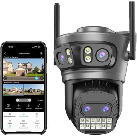 Cámara de seguridad, zoom digital 10X, WiFi de doble banda, 4 lentes con zoom 10X, enchufe europeo. (1/2)