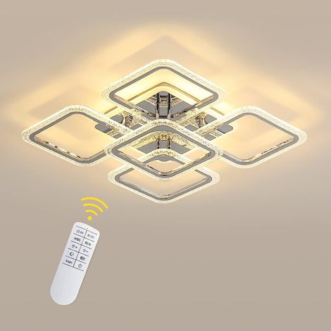 Plafoniera moderna a LED, plafoniera dimmerabile 2700K-6500K con telecomando, lampadario quadrato in acrilico da 60 cm per camera da letto, soggiorno (80W, 5 luci, cromo) (1/5)