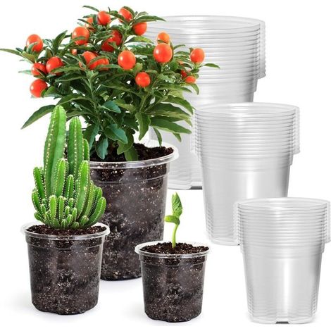 36 Pièces Pots de Fleurs en Plastique, 9CM /10CM /13CM Conteneur Jardinière Anti-Racines Transparent pour Semis avec Trous de Drainage pour Fleurs Plantes Semis Repiquage (3 Tailles)