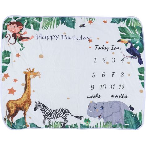 Couverture Bébé Jungle Animaux - Tissu Polyamide Doux pour Photos Mensuelles et Accessoires Nouveau-né (1/5)