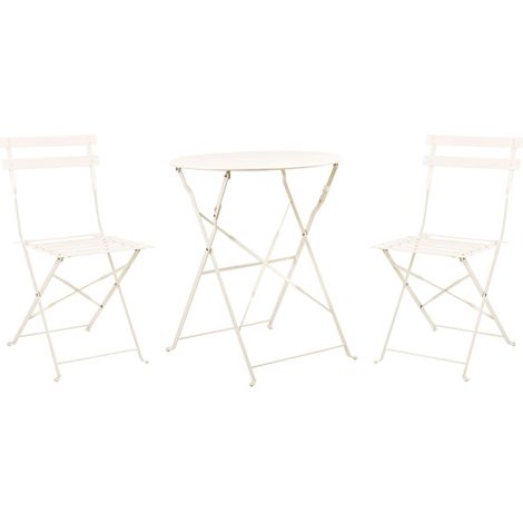Set da Esterno 3 pezzi Tavolino e 2 Sedile Pieghevoli in Metallo Bianco Sporco Fiori