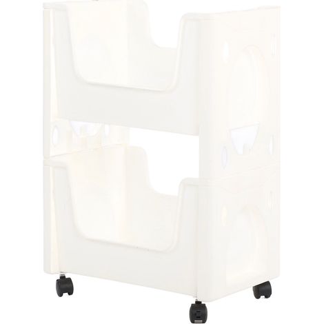 Chariot de rangement mobile grande capacité, épais, avec roulettes verrouillables, pour livres, jouets, flacons d'épices, 2 niveaux, blanc (1/5)