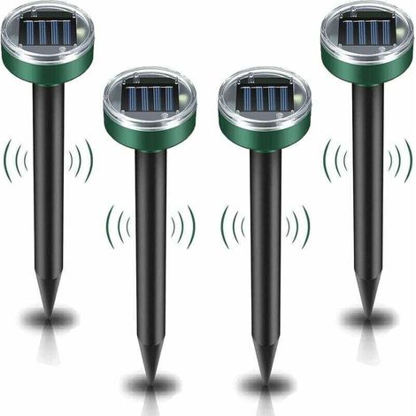 Solarbetriebenes Maulwurfsabwehrgerät, 4-teiliges Ultraschall-Schädlingsbekämpfungsgerät – Maulwurfsbekämpfung mit IP65-Wasserschutzklasse, Garten-Maulwurfsabwehr