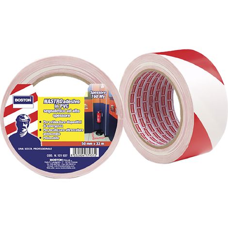 Nastro Segnaletico Adesivo Boston Bianco Rosso in PVC