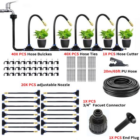 Kit irrigation goutte à goutte 20m automatique système arrosage jardin flexible buses orientables 360° anti-fuite économe en eau installation sans outil pour plantes extérieur (1/5)