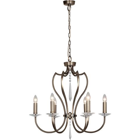 Lampadario lampada sospensione plafoniera ottone cristalli D 65 cm bronzo 6 fiamme (1/3)