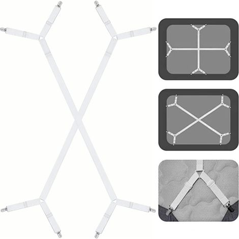 2 Pièces Réglable élastiques Triangle Sangles,Tendeur Drap Housse Lit Drap Réglable,Réglable Bretelles Sangle pour Matelas,pour à Tous Lits (Blanc) (1/5)