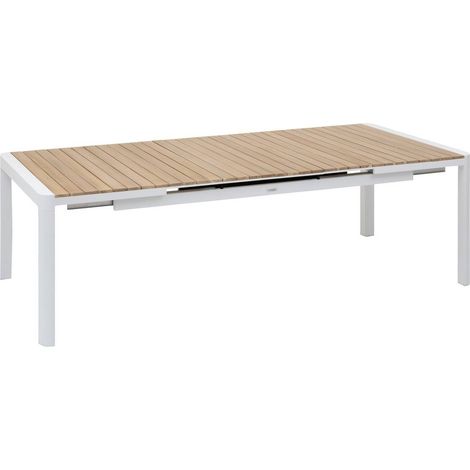 Ausziehbarer Gartentisch PARADIZE Akazie & Weiß - 12 Plätze - Epoxidbeschichtetes Aluminium - FSC®-zertifiziertes Akazienholz