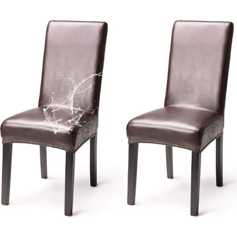 Lot de 2 Housses de Chaise Simili Cuir Imperméable Elégant Couverture de Chaise Extensible Dos Haut Salle à Manger Banquet Mariage Fête Noël Restaurant Hôtel,Marron (1/5)