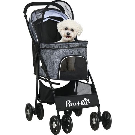 Petite poussette pour chiens pliable avec panier de rangement, auvent réglable et 2 roues universelles 81 x 48 x 99 cm gris