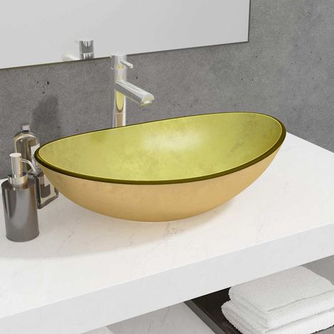 vidaXL Lavabo Verre trempé 54,5x35x15,5 cm Doré (1/5)