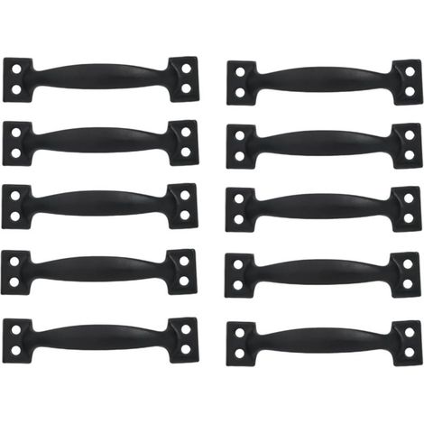 Set di 10 maniglie per porte curve vintage, maniglie in legno dipinto antico (133 mm, nero)