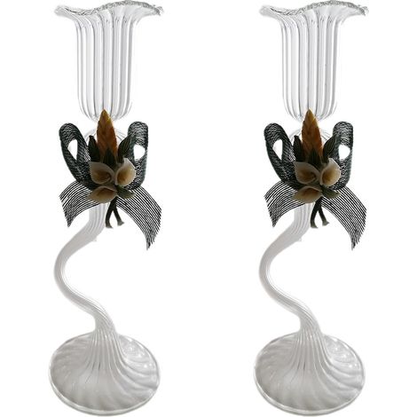 Porta candela candeliere bugia in vetro soffiato set da 2 con fiori made in Italia particolare vintage moderno (1/5)