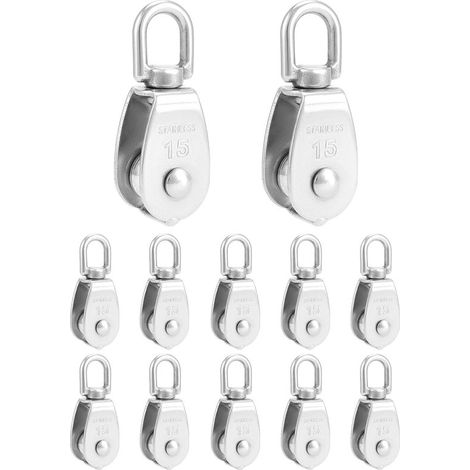 12 poleas M15 - Poleas de acero inoxidable 304 para cables de acero de hasta 6 mm - Capacidad de carga 35 kg (1/5)
