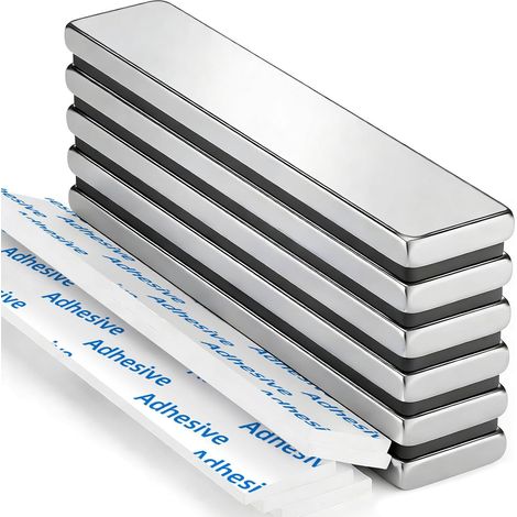 Lot de 6 aimants puissants en néodyme, 60 x 10 x 3 mm, aimants plats puissants en terre rare, bandes magnétiques puissantes pour tableau blanc avec 6 adhésifs double face pour usage multiple (1/5)