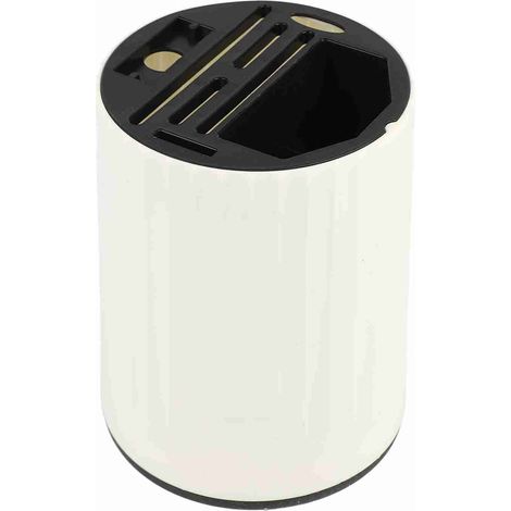 Support cylindrique pour couteaux de cuisine, rotation à 360°, bloc de rangement multi-emplacements pour couteaux, baguettes, cuillères et fourchettes (blanc). (1/5)