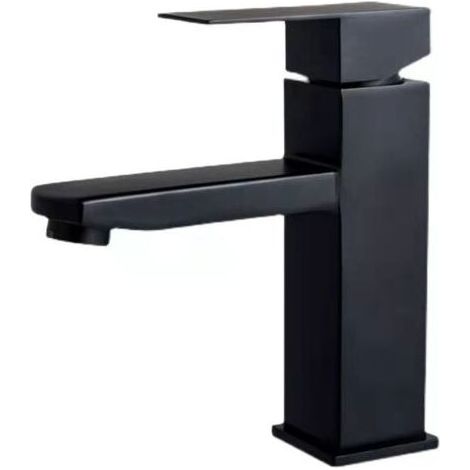 Noir Robinet, comptoir d'évier, cascade salle de bains, robinet de salle de bains, robinet de Mono chromé carré Anti-empreinte digitale (1/4)