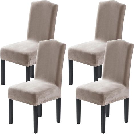 H.VERSAILTEX Esszimmerstuhlhussen, 4er-Set, Stretch-Stuhlhussen, weicher, dicker, waschbarer Samtstoff, Farbe: Taupe (1/5)