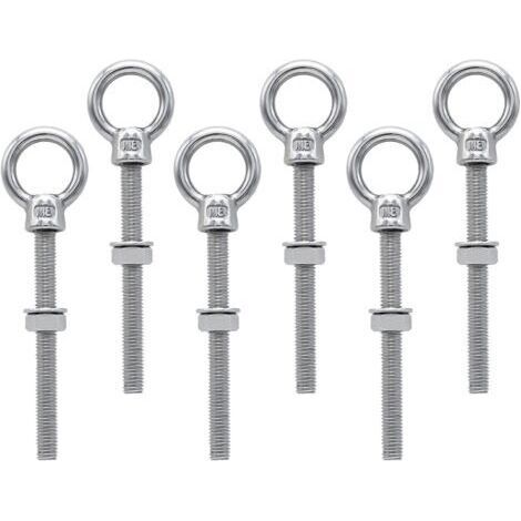 Boulons à oeil M8 x 80 mm Vis à Anneau M8 avec filetage métrique en acier inoxydable pour Fixation et Suspension, 6 pièces