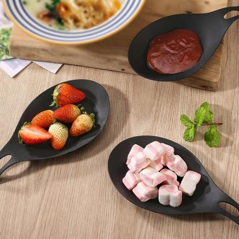 Repose-cuillères silicone - 2 pièces, anti-chaleur - Noir - Convient pour cuisines, louches, spatules Étiquette (1/5)
