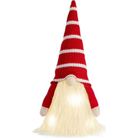 Poupée décorative de Noël sans visage Bonnet tricoté lumineux à rayures épaisses Ornement lutin féerique avec lumières LED intégrées pour décoration festive (1/5)