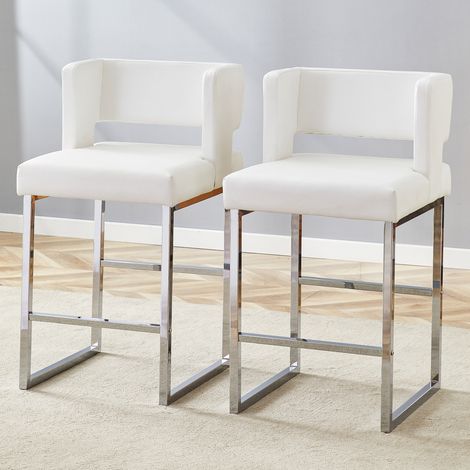 sedia seduta 91,4 cm comoda imbottita in PU bianca argento OKMYHOME (1/5)