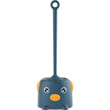 Cute cartoon pig toilet brush, soft bristles, creative toilet cleaning tool with holder - Blue-AquaForge (1/5)