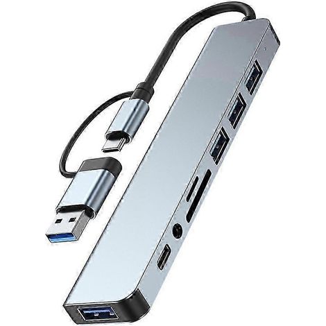 8-in-2-USB- und USB-C-Hub-Dockingstation mit 3,5-mm-Audioanschlussadapter, SD-Kartenleser, Laptop-Tablet-Festplattenkonverter – JXLGV (1/5)
