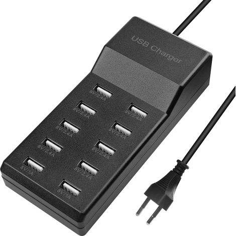 Chargeur USB multiples LEKEFET, 50W charge Station, 10 Ports, Port Unique 5V/2.4A/1A, Banque d'alimentation USB (1/5)