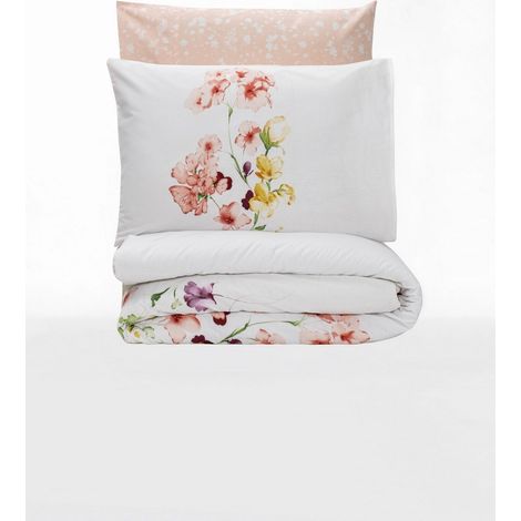 Funda nórdica, funda nórdica, ropa de cama Set 100% Algodón Salmon Blanco (1/3)