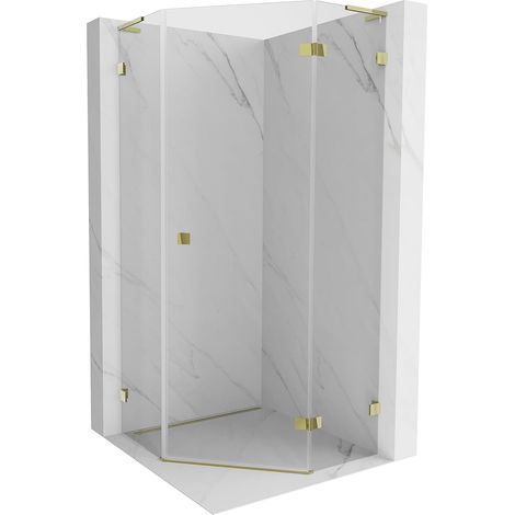 Mexen Lunar L cabina de ducha pentagonal abatible derecha 80 x 80 cm, transparente, dorada - 831L-080P-080L-50-00-P (1/5)