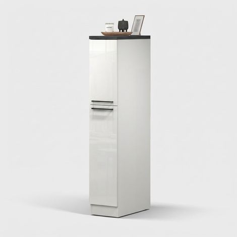 Meuble de cuisine moderne porte-épices 30x60x164,5 cm – 2 tiroirs coulissants – Design linéaire – Fabriqué en Italie – Blanc et gris
