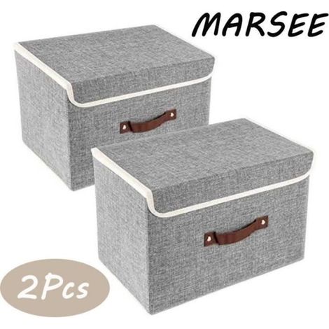 Boîte De Rangement - Tissu Coton Lin - Avec Couvercle Et Poignée - Pour Intérieur - 2 Pièces (1/4)