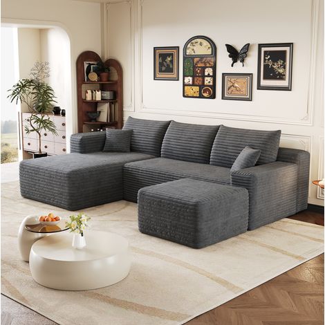 Divano angolare 241 cm grigio scuro in tessuto effetto velluto a coste senza montaggio (1/5)