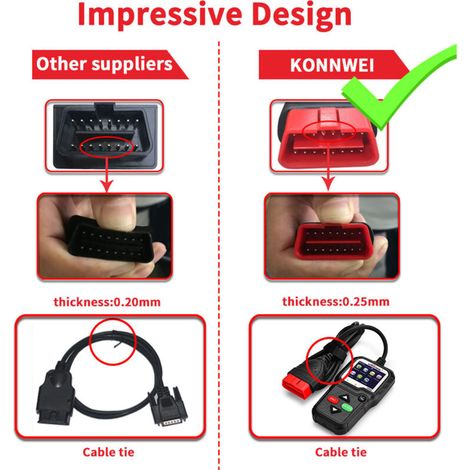 Jeffergarden Outil de diagnostic KONNWEI OBDII CAN, lecteur de codes de voiture KW680, analyse du voyant moteur, scanner de voiture OBD II pour modèles 1996 (1/5)