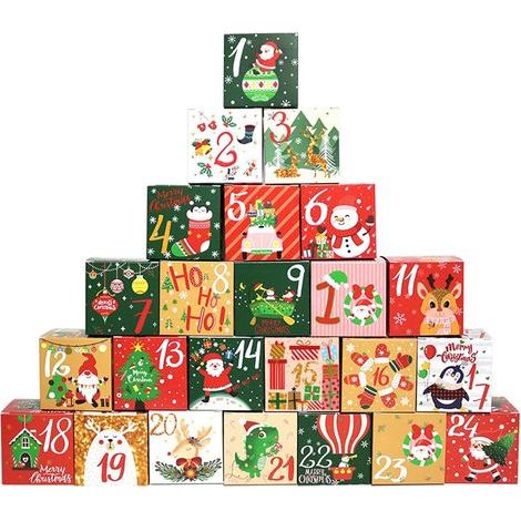 Lot de 24 boîtes cadeaux de compte à rebours de Noël 2024 – Dimensions 7x7x7 cm – Remplissables avec bonbons ou petits objets (1/5)