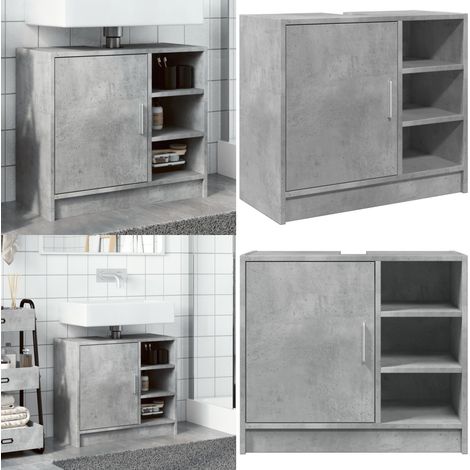 Armoire d'évier gris béton 63x29x55 cm bois d'ingénierie - Meuble De Salle De Bain - Armoire De Lavabo - Rangement Salle De Bain - Armoire Toilette - Design Moderne - Home & Living