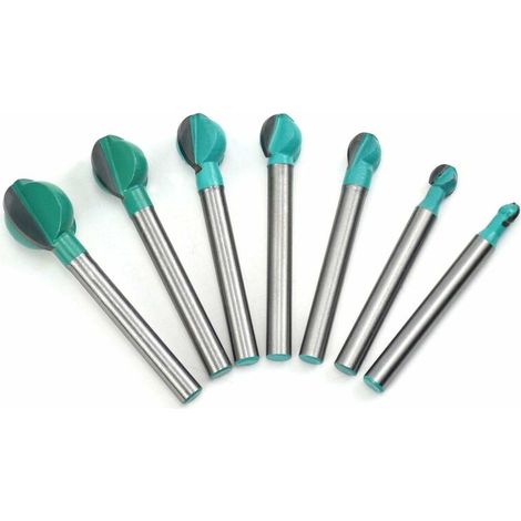 Green Mobility-Fraise à Fond Rond Bois, 7PCS 6 mm Tige 6/8/10/12/14/16/19 mm Routeur Core Box Bits, Fraise à Rainurer pour Défonceuse Outil de Coupe Bit de Routeur (1/5)