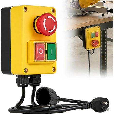 Single Phase On/Off Switch 250V 16A Zero Volt Safety Switch With Socket Machine Switch With Large Red Indicator For Quick Off Milling Tables (1/5)