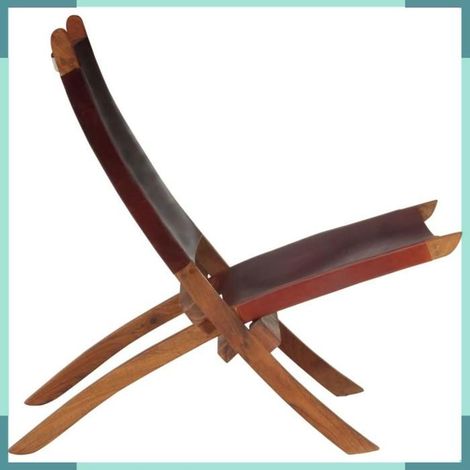 356375 Chaise de relaxation pliable cuir véritable marron foncé (1/5)