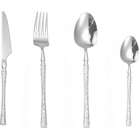 Cuillères de table épaisses en acier inoxydable à bord martelé, ensemble de 4 cuillères de service, cuillères de table robustes pour dîner, fête ou mariage. (1/5)