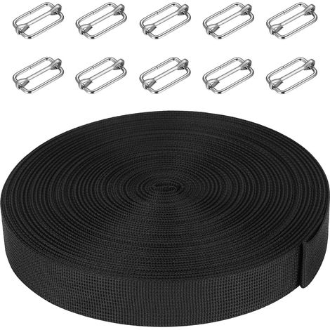 1 Rouleau Sangles d'arrimage Robustes, 25 mm x 20 mètres Sangle a cliquet avec 10 Boucles pour réparation, Fixation, Bricolage et sanglage de Bagages et Sacs à Dos (Noir) (1/5)