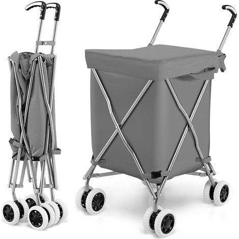 COSTWAY 90L Folding Shopping Cart Grocery Lightweight Shipping Utility Cart-Grey (1/5)